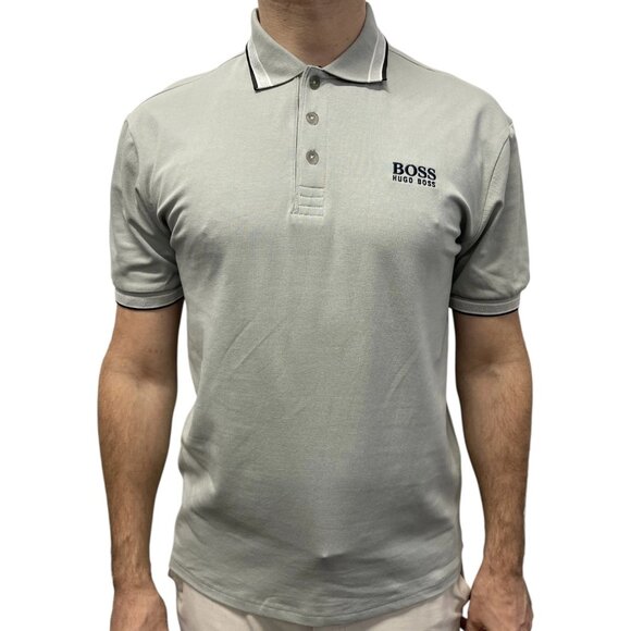 NWT Hugo Boss Polo Shirt With Contrast Logos Color Gray size M (€65 Retail) - Picture 1 of 7